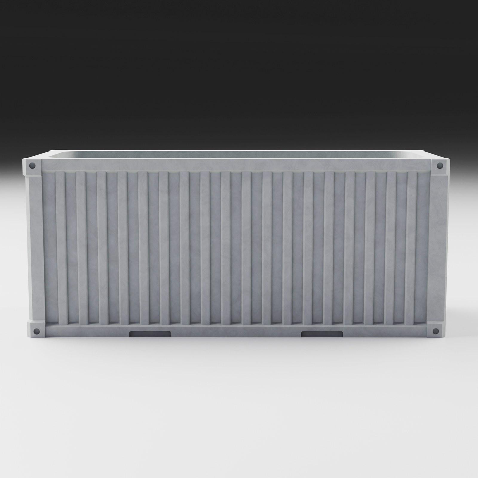 Front view of the concrete shipping container organizer