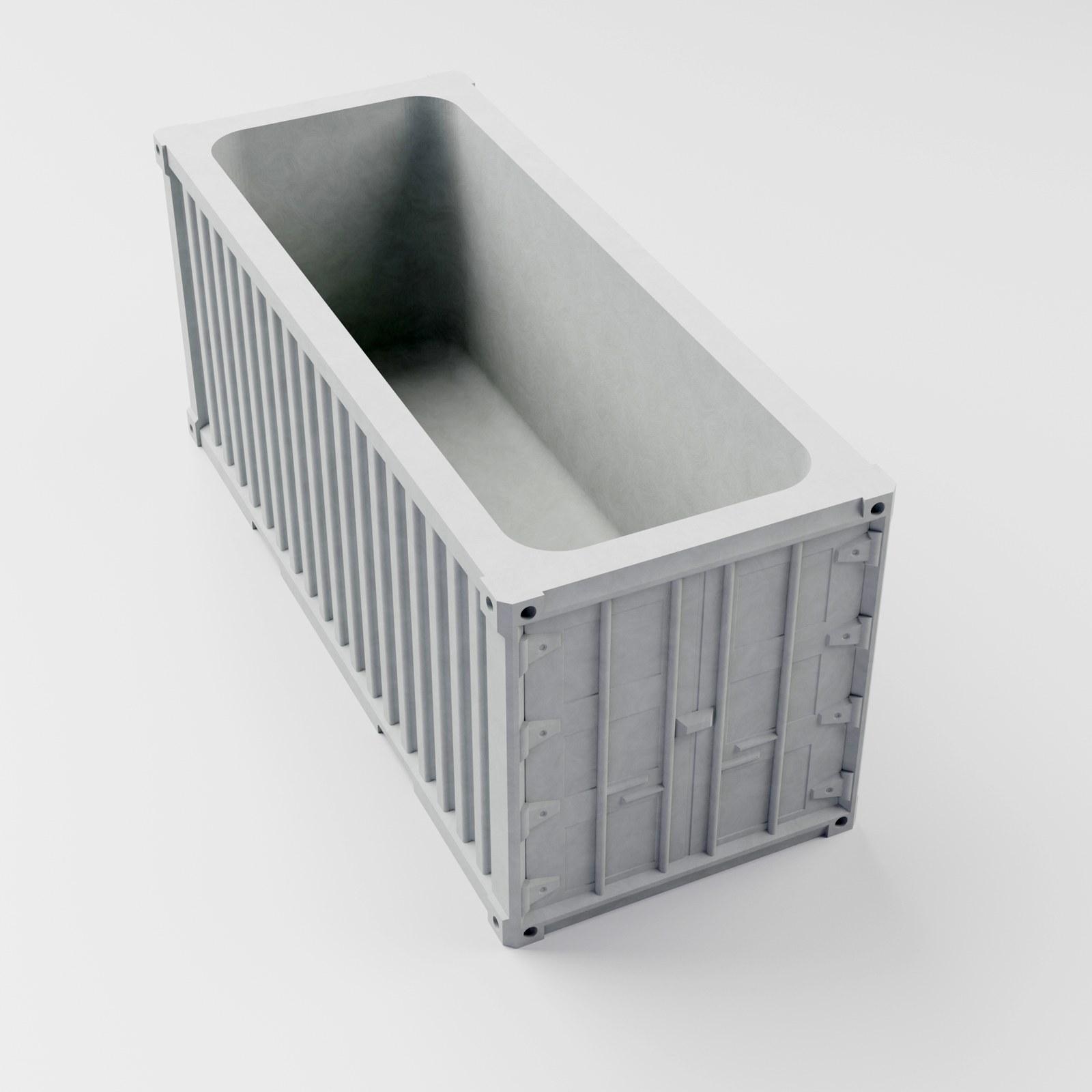Top view of the concrete shipping container organizer showing the open storage inside